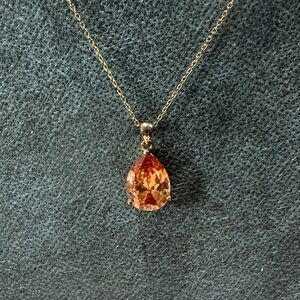 Gold Chain Necklace with Teardrop Orange Crystal Pendant